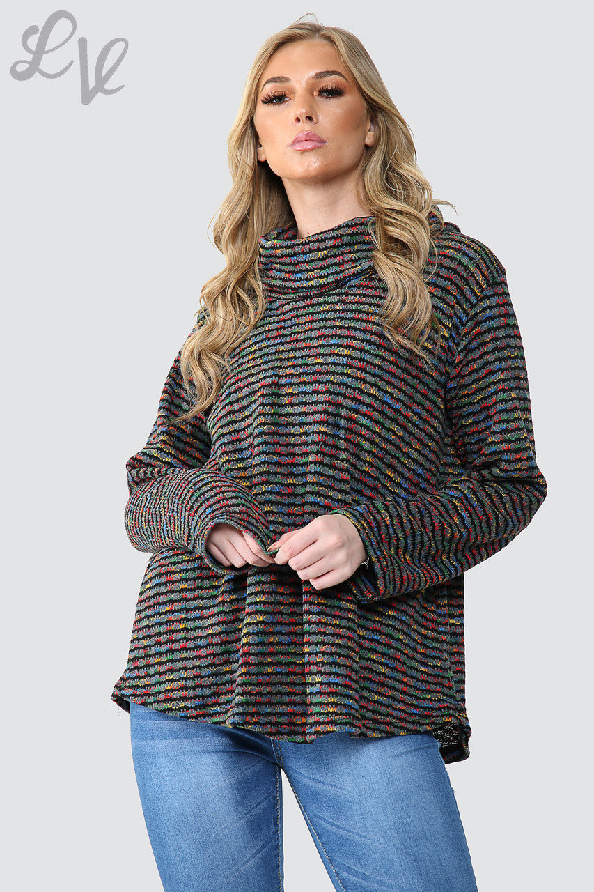 Dames Meerkleurige Gebreide Coltrui Top Houtskool - Prijs WAS €12,99 NU €8,99