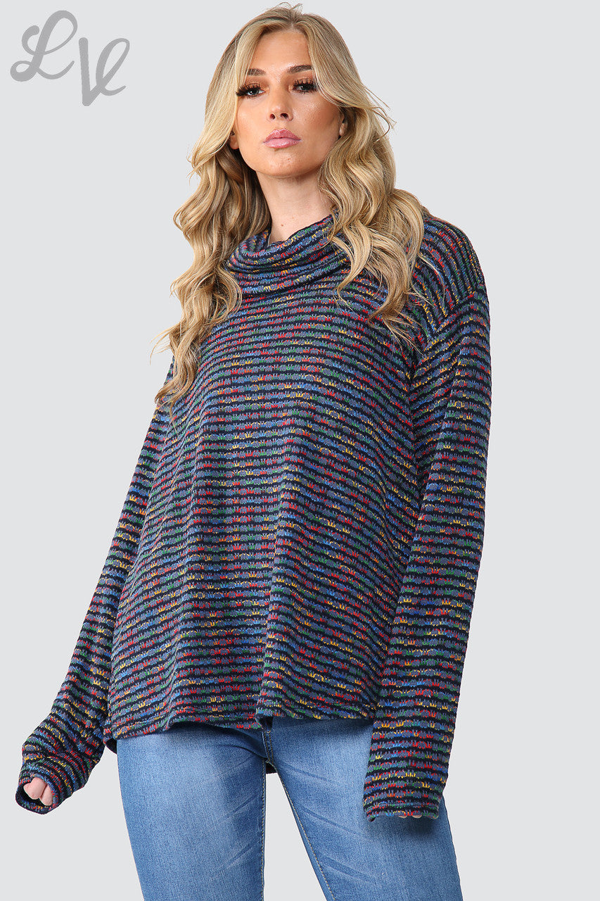 Dames Meerkleurige Gebreide Coltrui Top Spijkerstof - Stukprijs €12,99