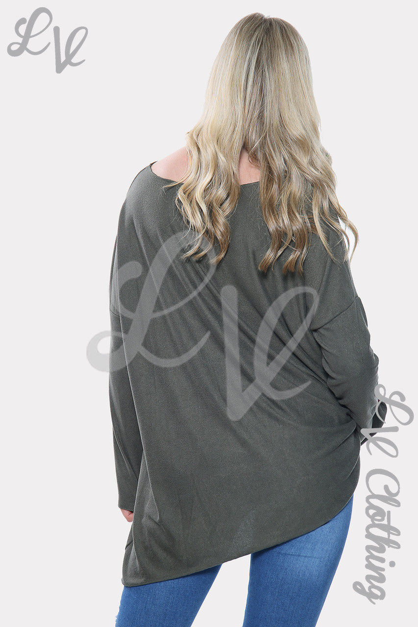 Dames Luipaard Hartprint Sweatshirt Top Kaki Eenheidsprijs € 9,99