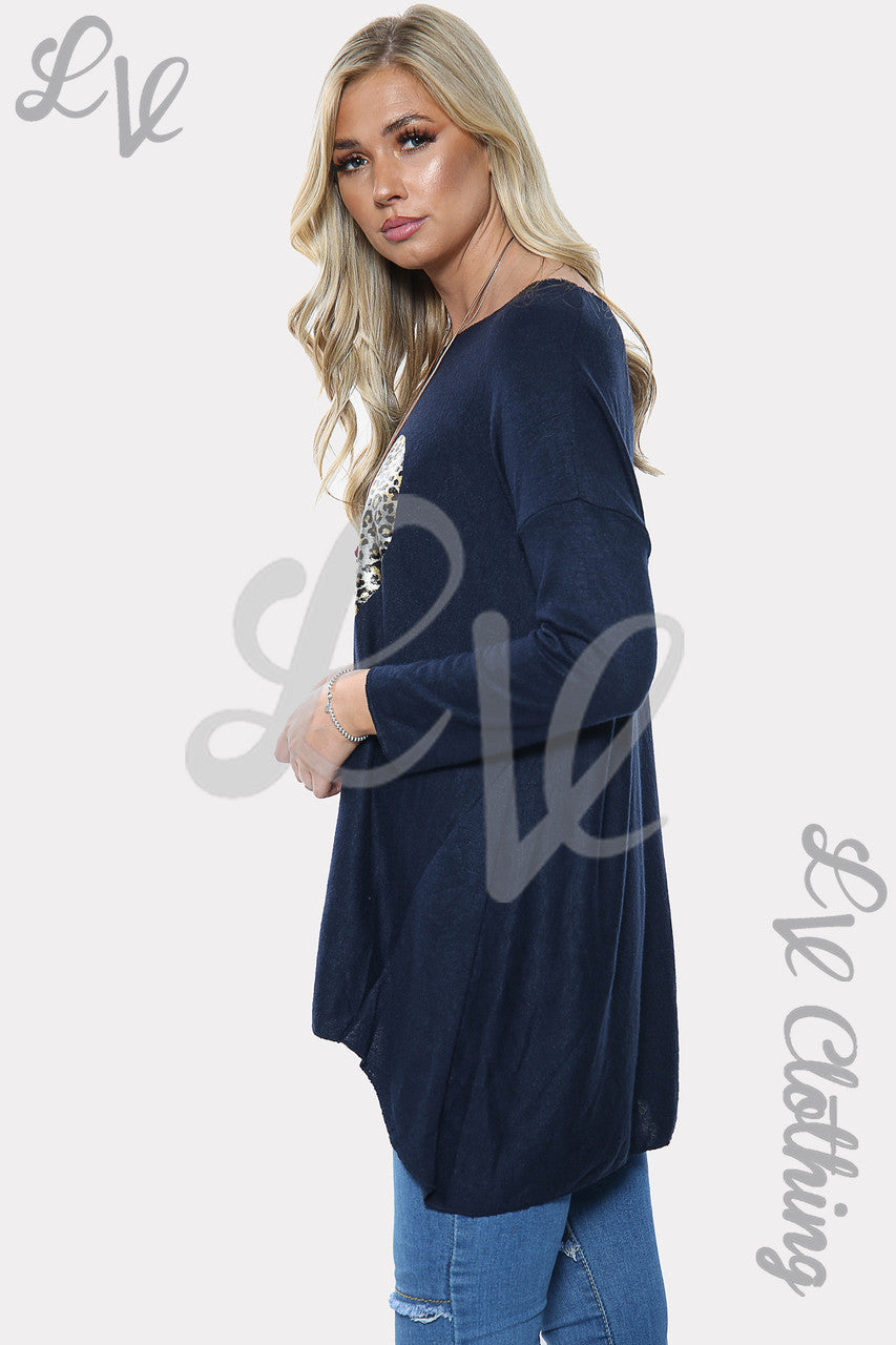 Dames sweatshirt met luipaardhartprint Navy Stukprijs € 9,99