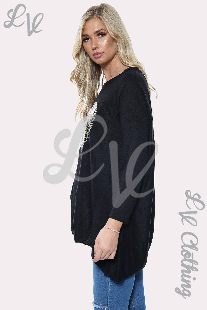 Dames sweatshirt met luipaardhartprint zwart stukprijs € 9,99