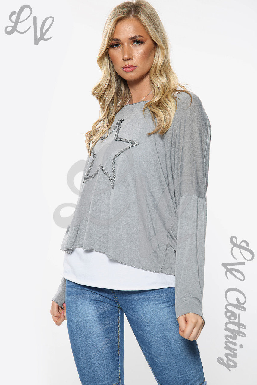 Ladies Star Print Two Layered Top Silver Unit Price £10.99