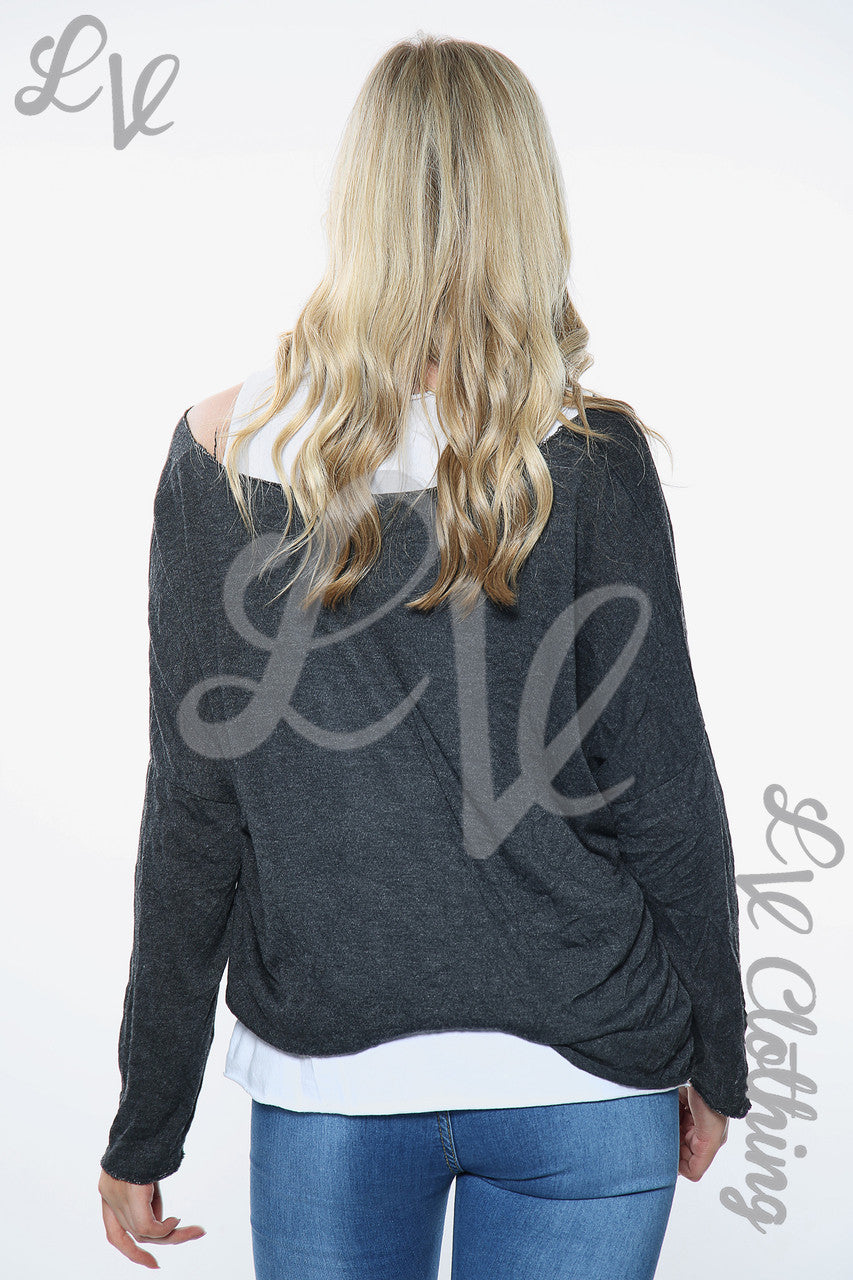 Ladies Star Print Two Layered Top Charcoal Unit Price £10.99