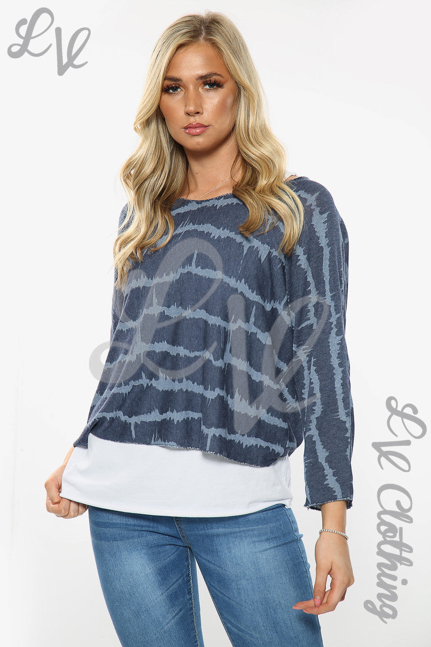 Dames Tie Dye Print Gelaagde Top Denim Stukprijs €10,99