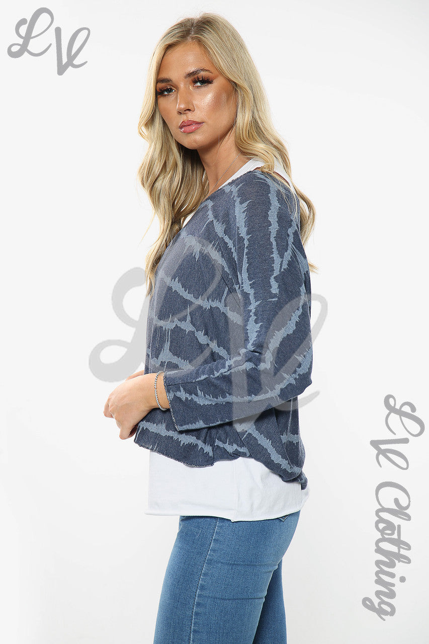 Dames Tie Dye Print Gelaagde Top Denim Stukprijs €10,99
