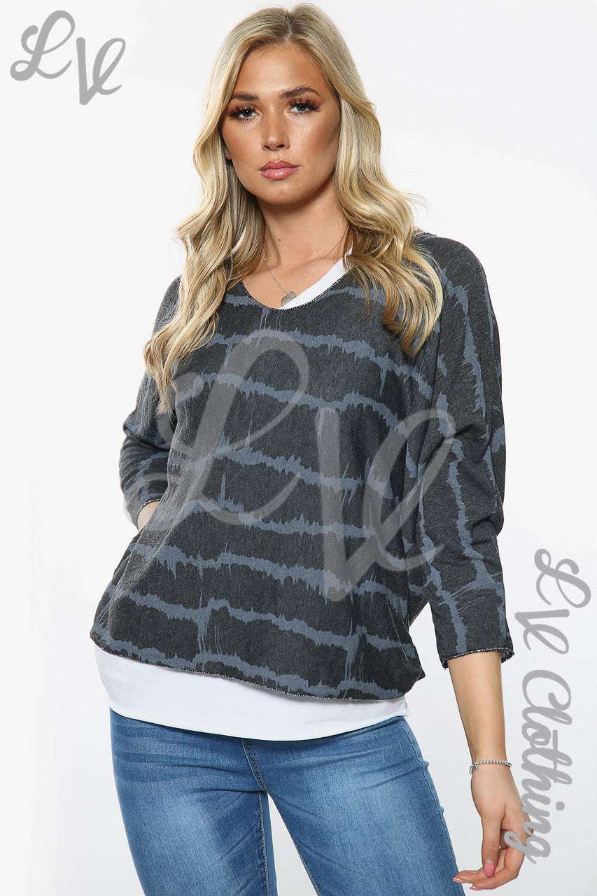 Ladies Tie Dye Print Two Layered Top Black Unit Price £10.99
