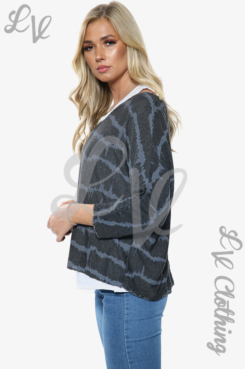 Ladies Tie Dye Print Two Layered Top Black Unit Price £10.99