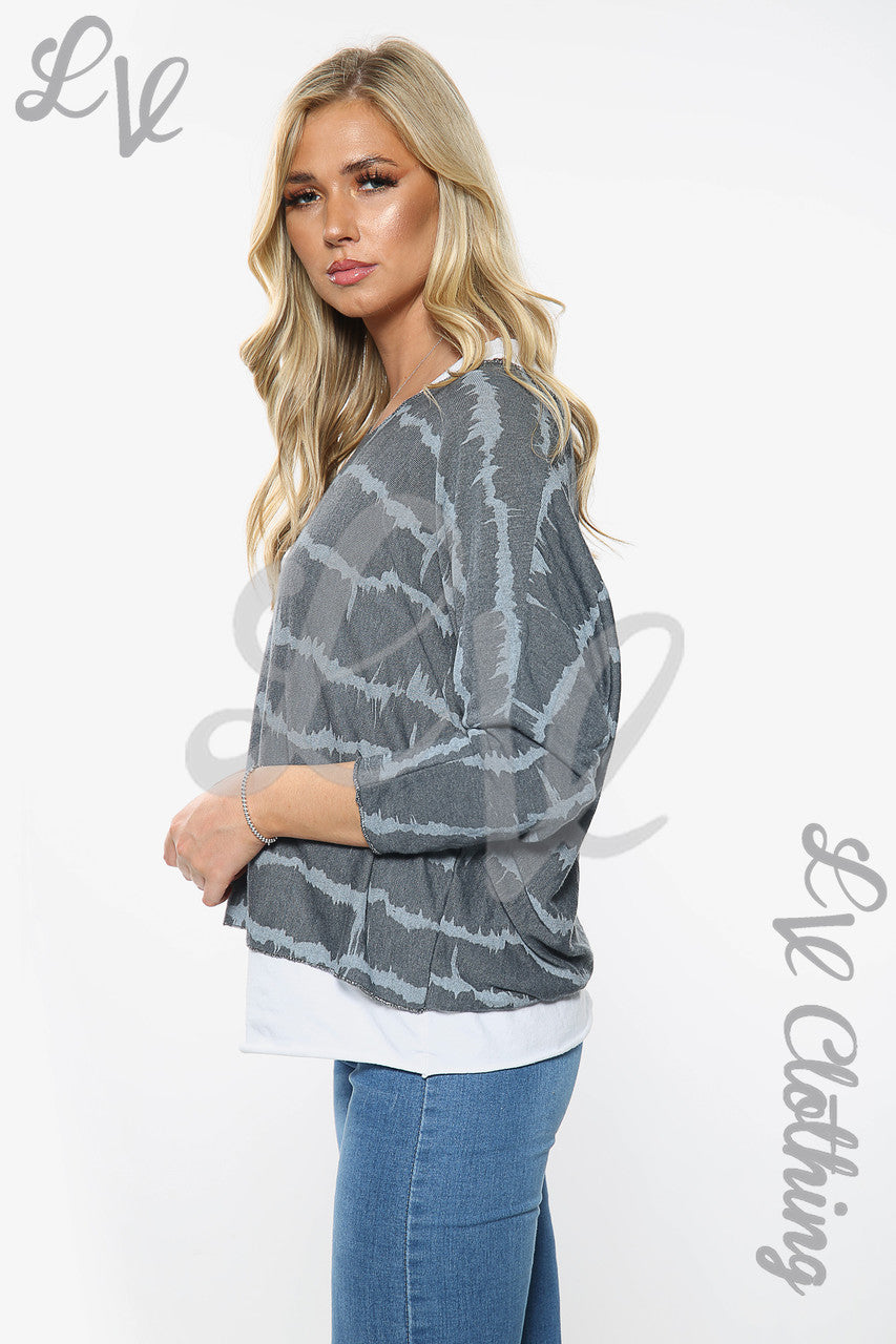 Dames Tie Dye Print Twee Laags Top Antraciet Stukprijs € 10,99