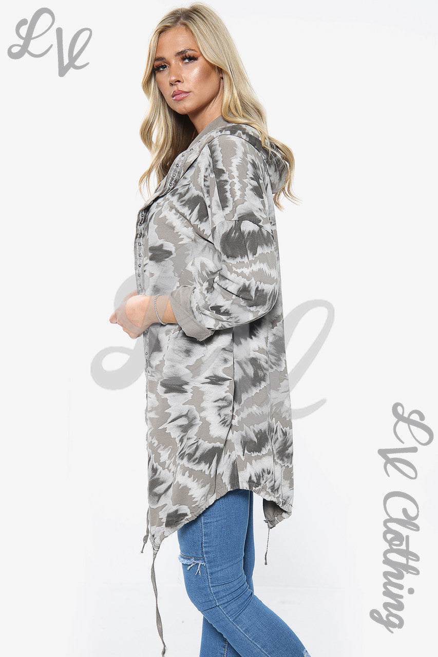 Ladies Tie Dye Print Oversize Hooded Cardigan Stone Unit Price £15.99