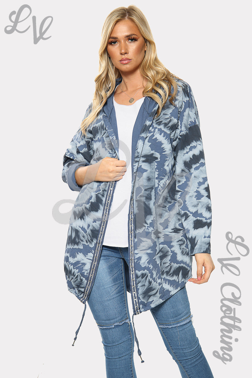 Ladies Tie Dye Print Oversize Hooded Cardigan Denim Unit Price £19.99
