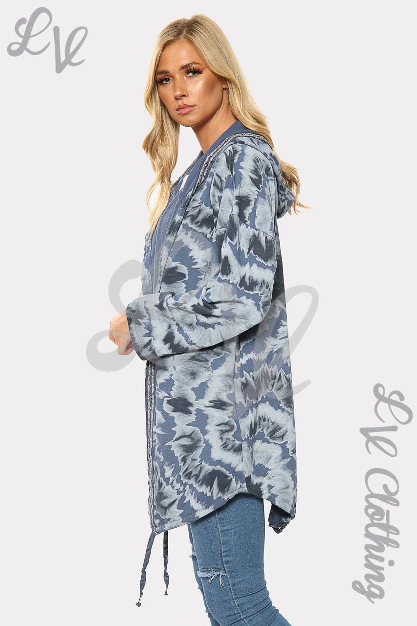 Ladies Tie Dye Print Oversize Hooded Cardigan Denim Unit Price £19.99