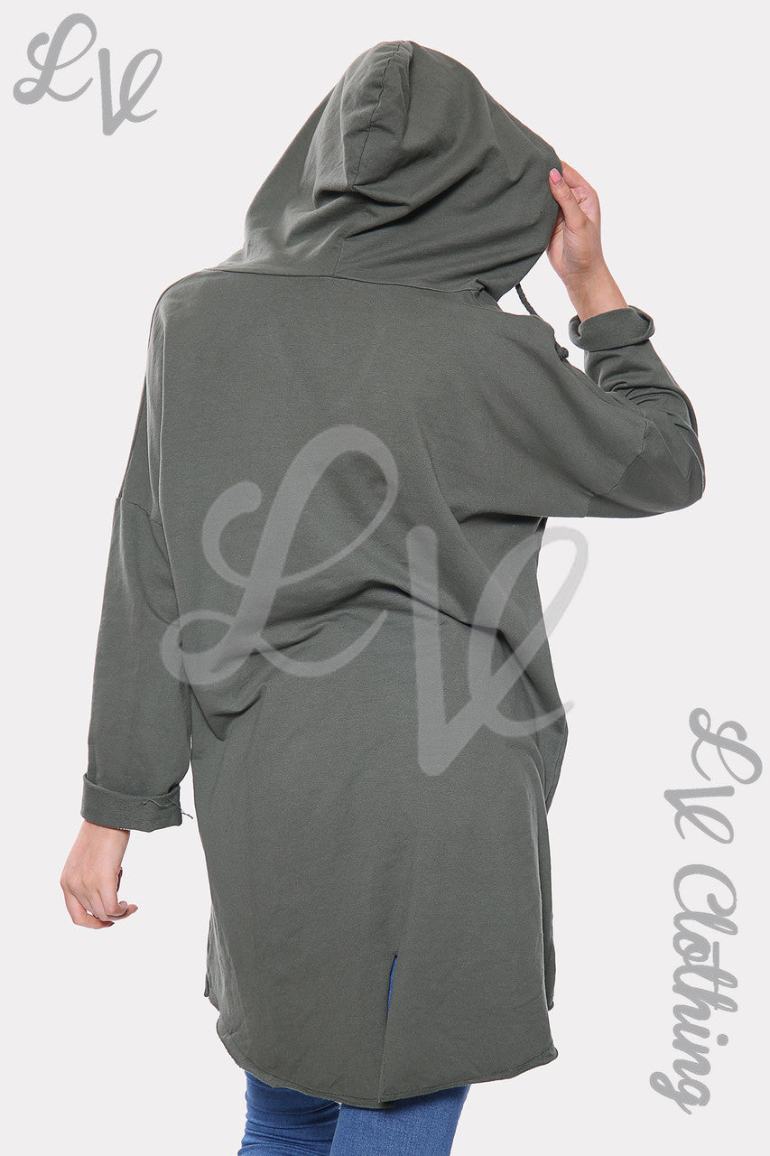 Dames Zilveren Pailletten Ster Capuchontrui Khaki Stukprijs €14,99