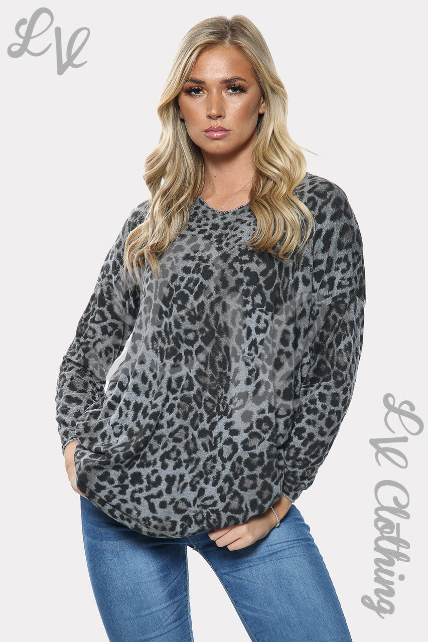 Dames T-shirt met luipaardprint Grijs Stukprijs € 9,99