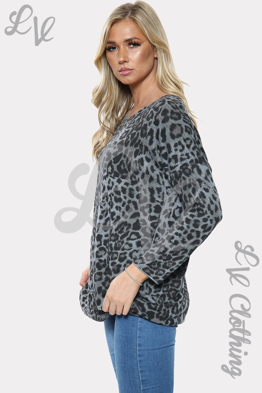 Dames T-shirt met luipaardprint Grijs Stukprijs € 9,99