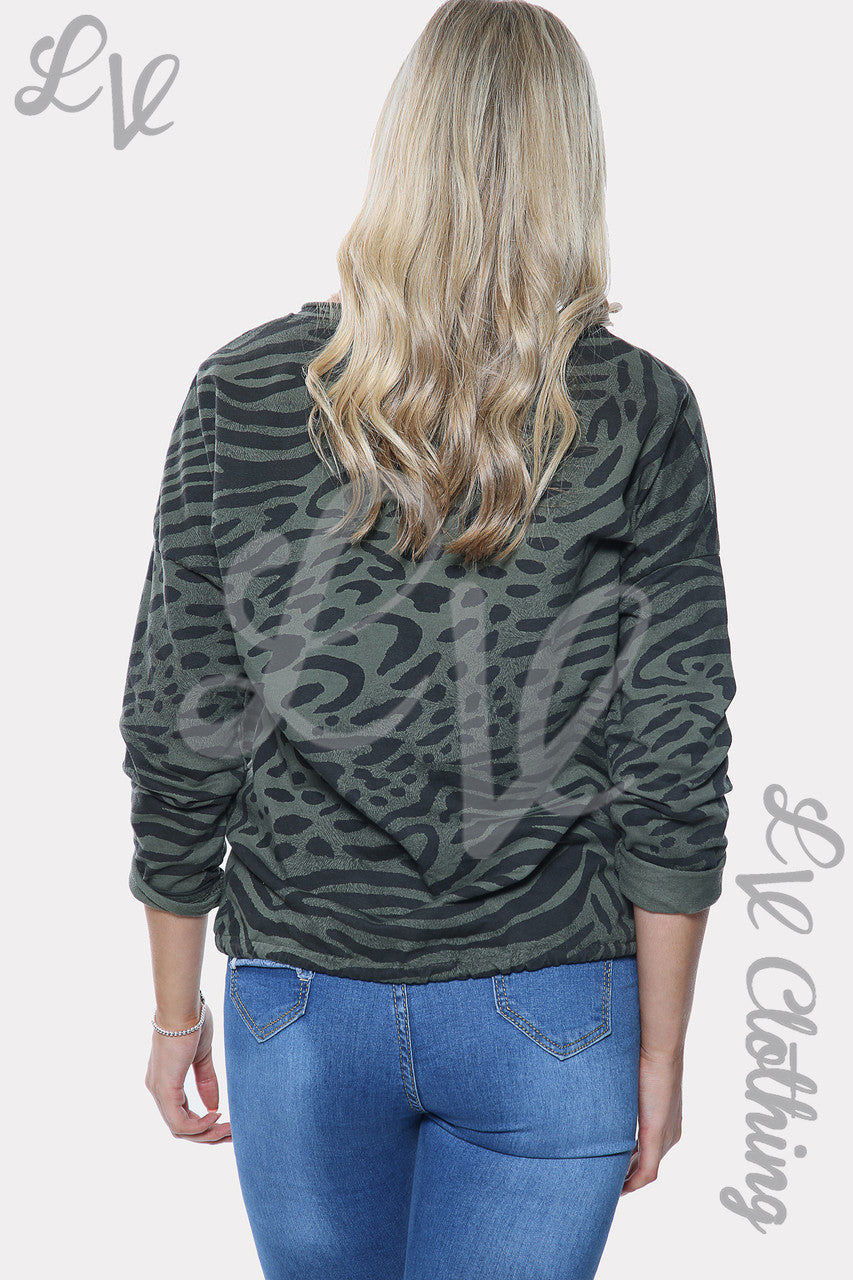 Dames Zebraprint Top met Strikceintuur Kaki Stukprijs € 10,99