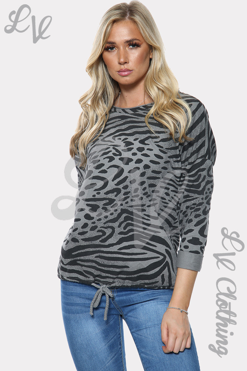 Dames Zebraprint Top met Strikceintuur Grijs Prijs per stuk € 10,99