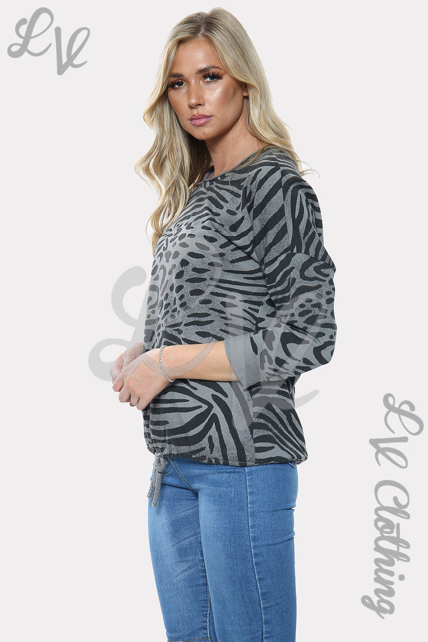 Dames Zebraprint Top met Strikceintuur Grijs Prijs per stuk € 10,99
