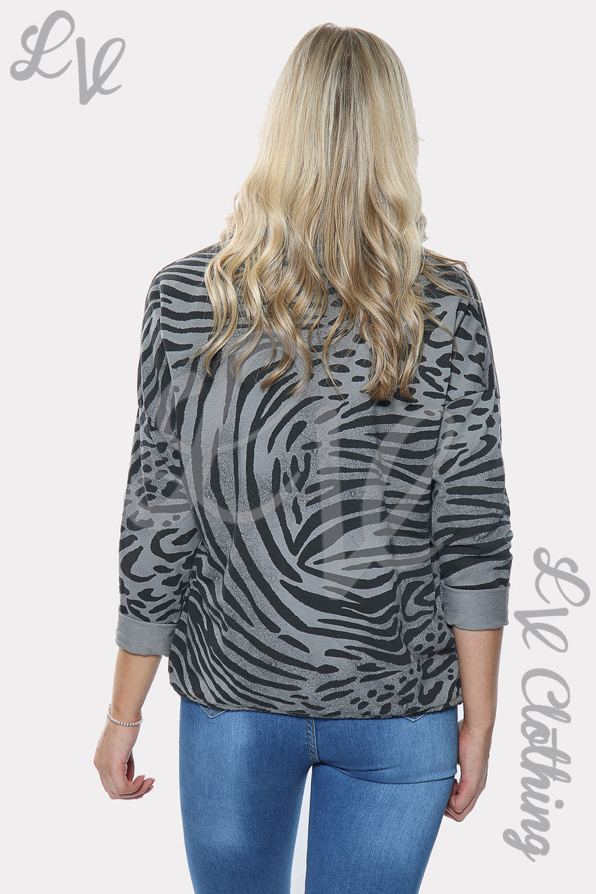 Dames Zebraprint Top met Strikceintuur Grijs Prijs per stuk € 10,99