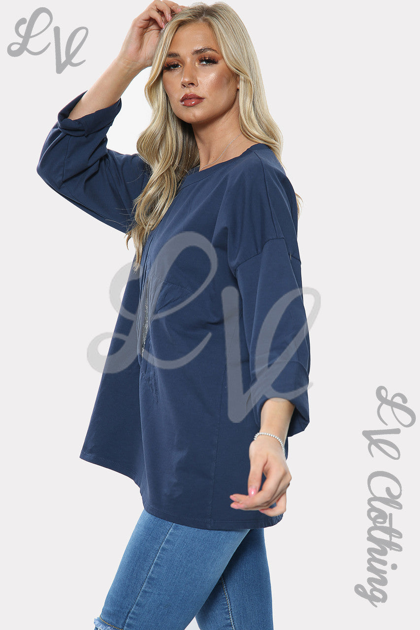 Ladies Silver Sequin Star Print Sweatshirt Top Navy Unit Price £11.99