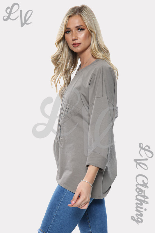 Taupe sequin star print sweatshirt with long sleeves and loose fit