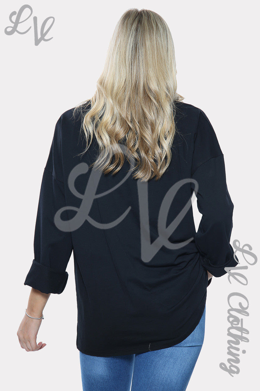 Ladies Silver Sequin Star Print Sweatshirt Top Black Unit Price £11.99