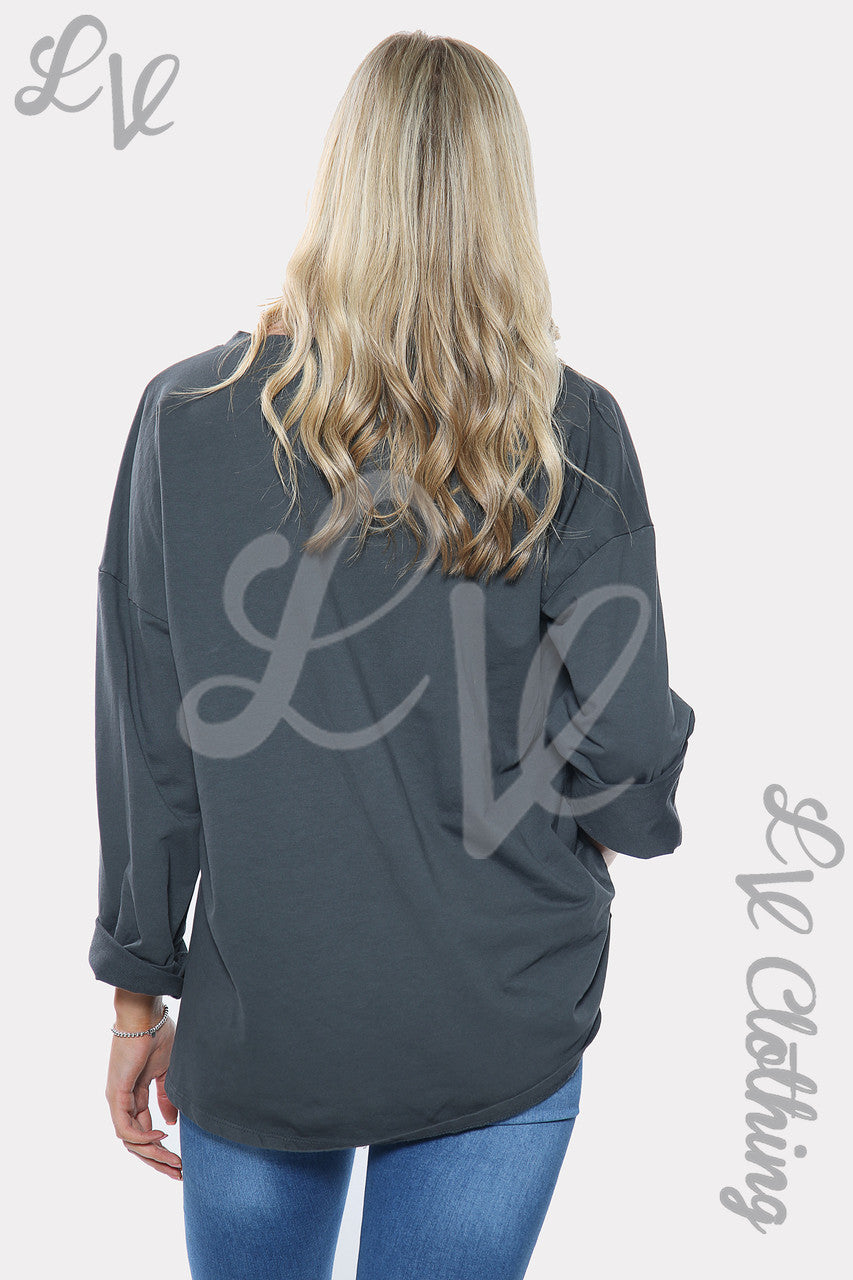 Dames Zilveren Sweatshirt met Sterrenprint en Pailletten Houtskool Stukprijs €11,99