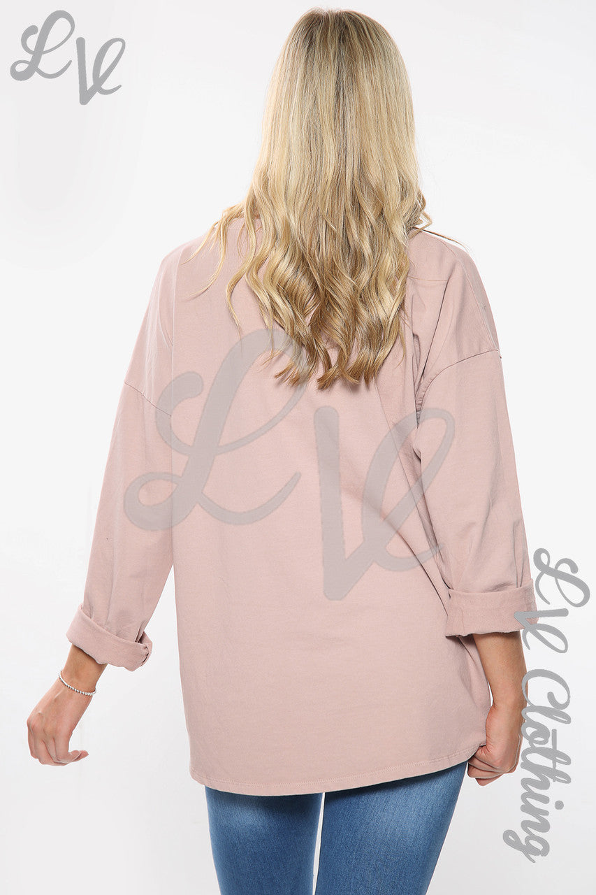 Dames Zilveren Pailletten Sterrenprint Sweatshirt Top Stoffig Roze Stukprijs £11,99