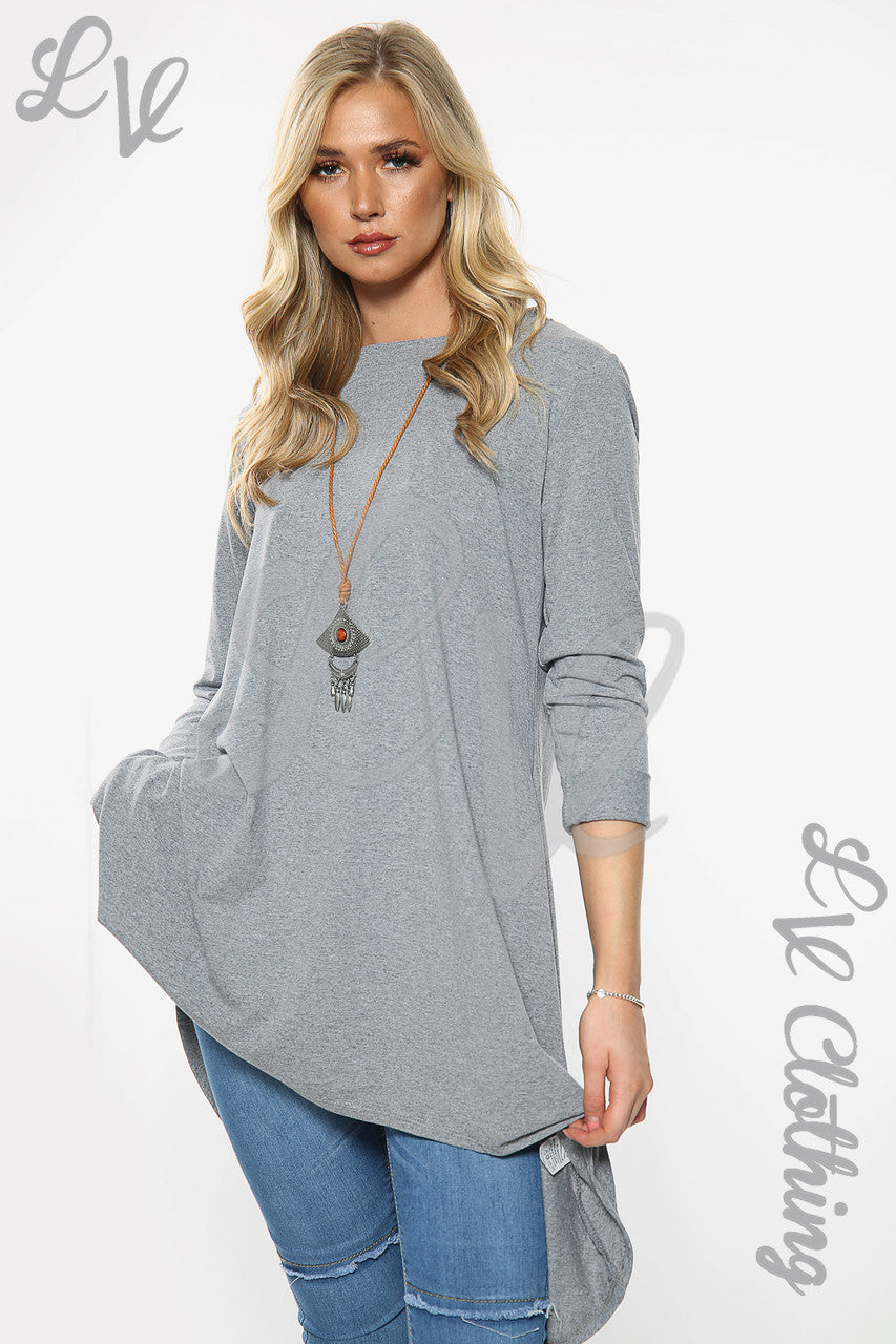 Dames Effen HI LO Oversized Halsketting Jurk Grijs Stukprijs £10.99