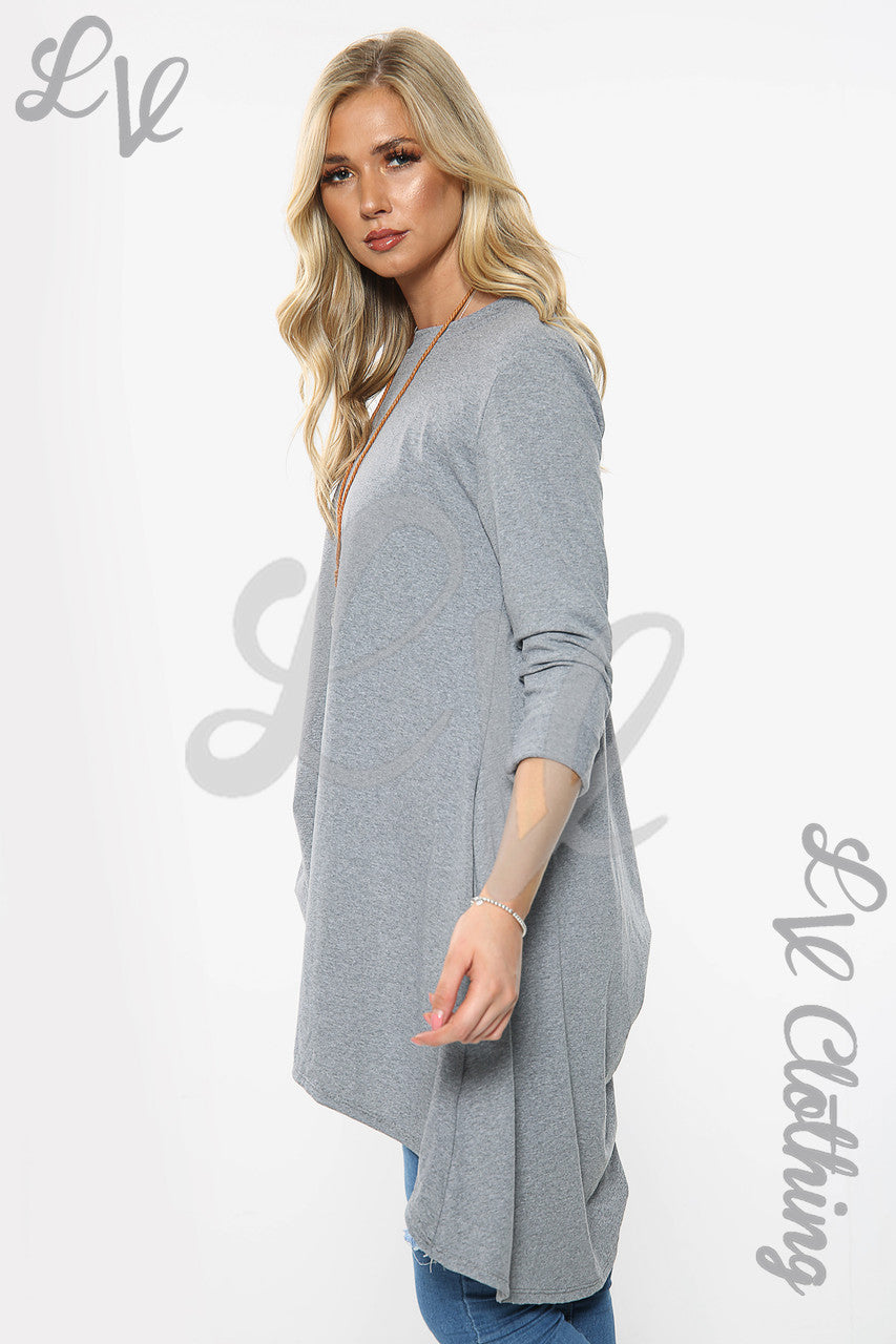 Dames Effen HI LO Oversized Halsketting Jurk Grijs Stukprijs £10.99