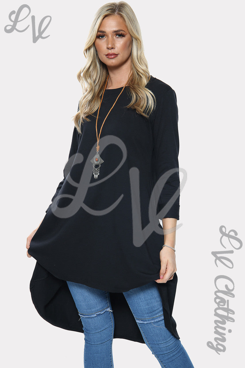 Dames Effen HI LO Oversized Halsketting Jurk Zwart Stukprijs €10,99