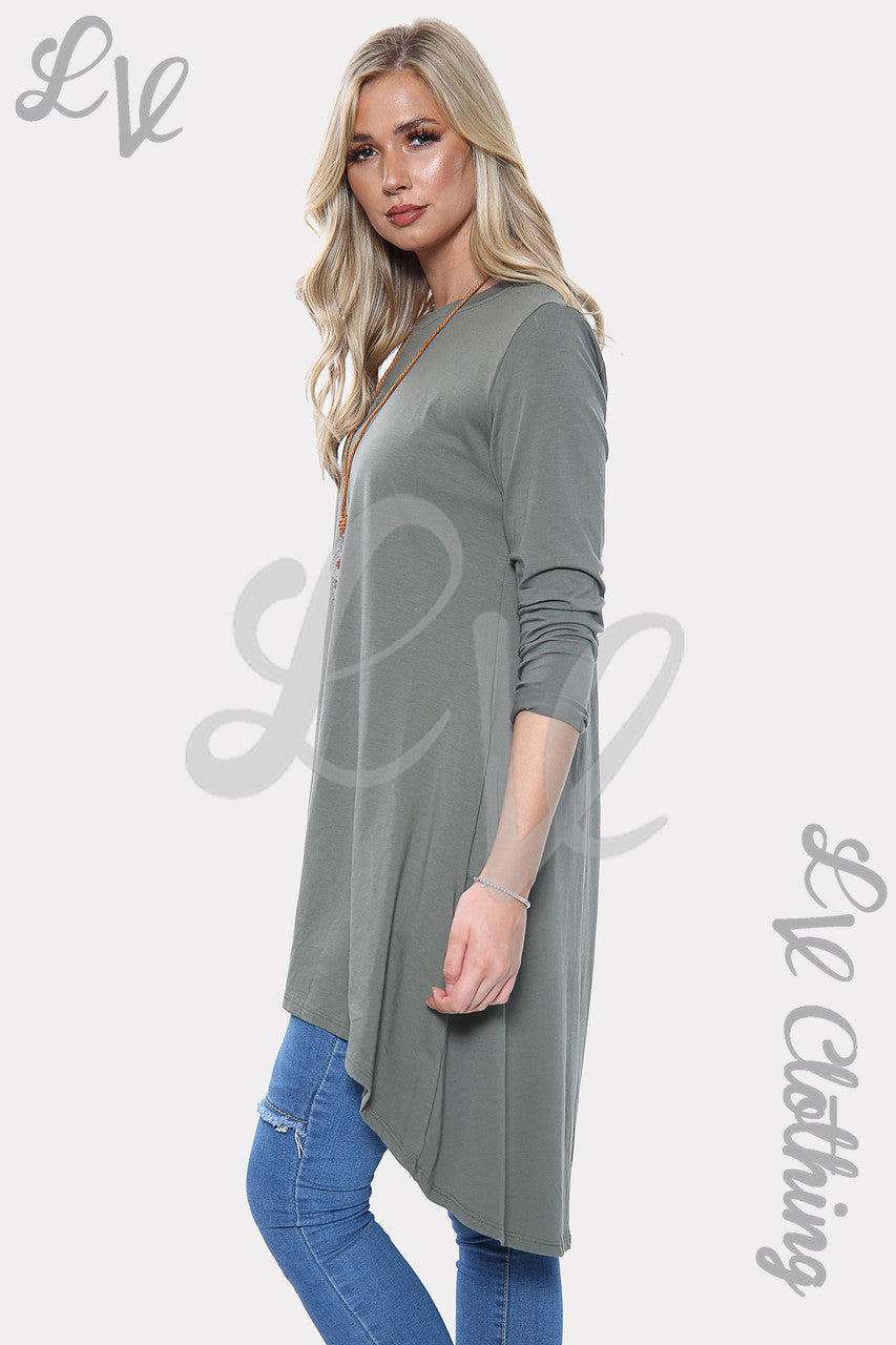 Dames Effen HI LO Oversized Jurk met Halsketting Khaki Stukprijs €10,99