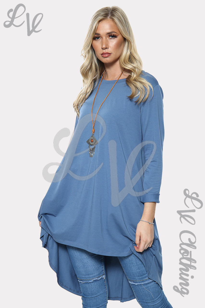 Dames Effen HI LO Oversized Halskettingjurk Denim Stukprijs € 10,99