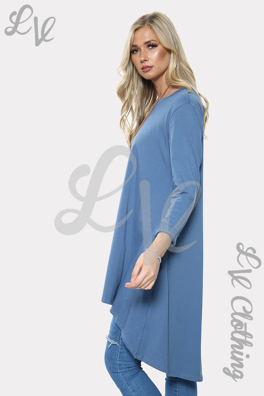 Dames Effen HI LO Oversized Halskettingjurk Denim Stukprijs € 10,99