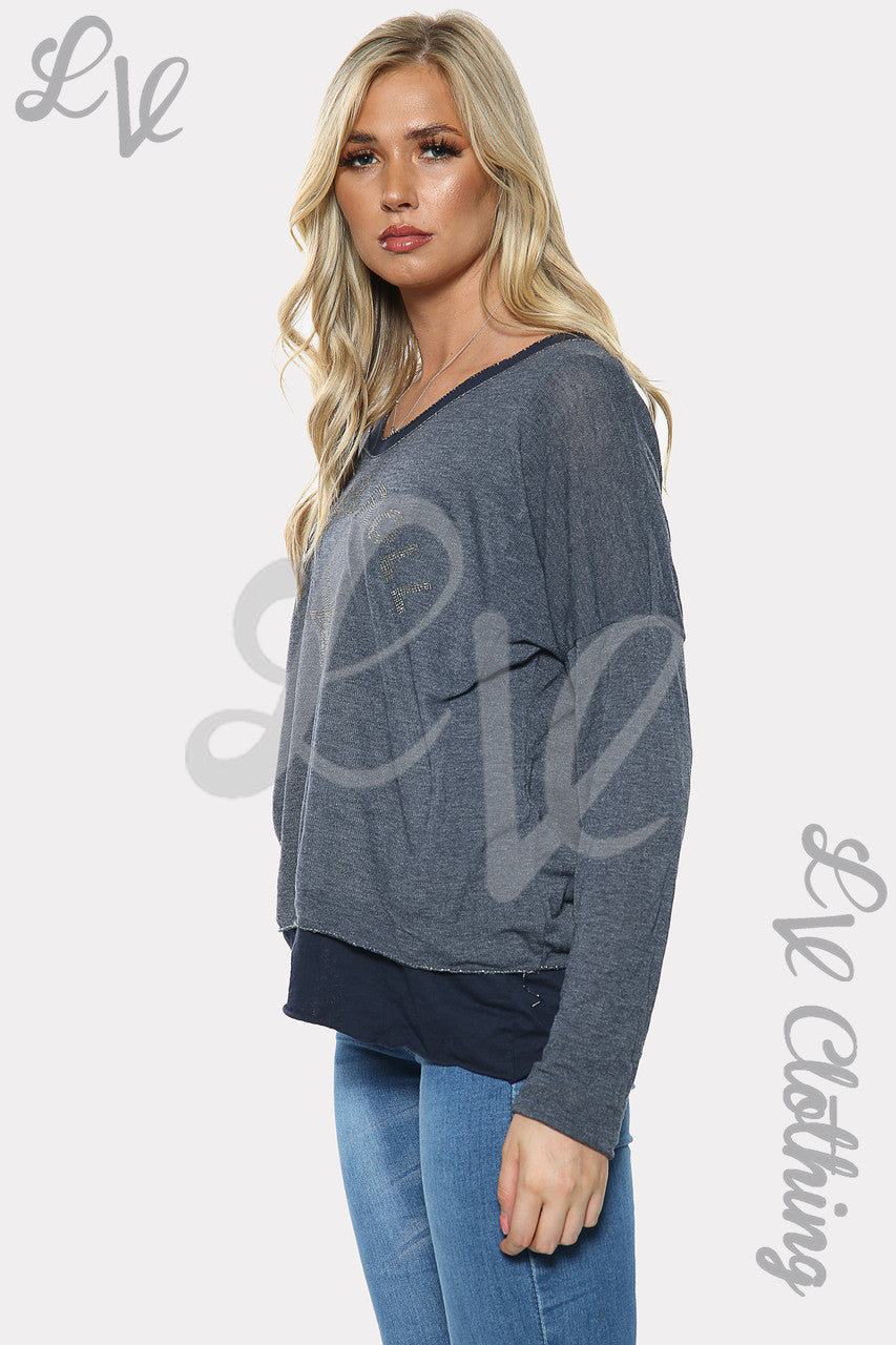 Dames Rock & Roll Sterrenprint Dubbellaagse Top Marine Stukprijs € 10,99