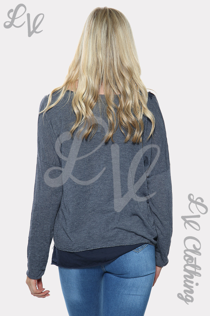 Dames Rock & Roll Sterrenprint Dubbellaagse Top Marine Stukprijs € 10,99