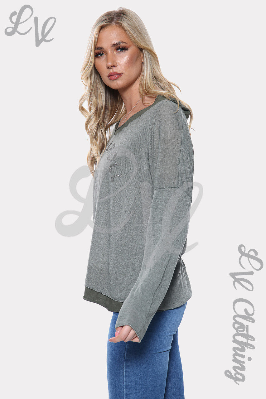 Dames Rock & Roll Sterrenprint Dubbellaagse Top Kaki Prijs per stuk €10,99