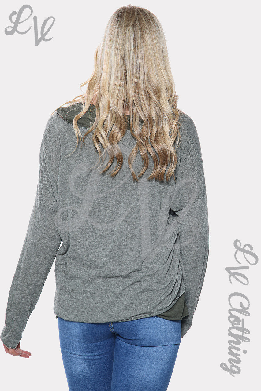 Dames Rock & Roll Sterrenprint Dubbellaagse Top Kaki Prijs per stuk €10,99