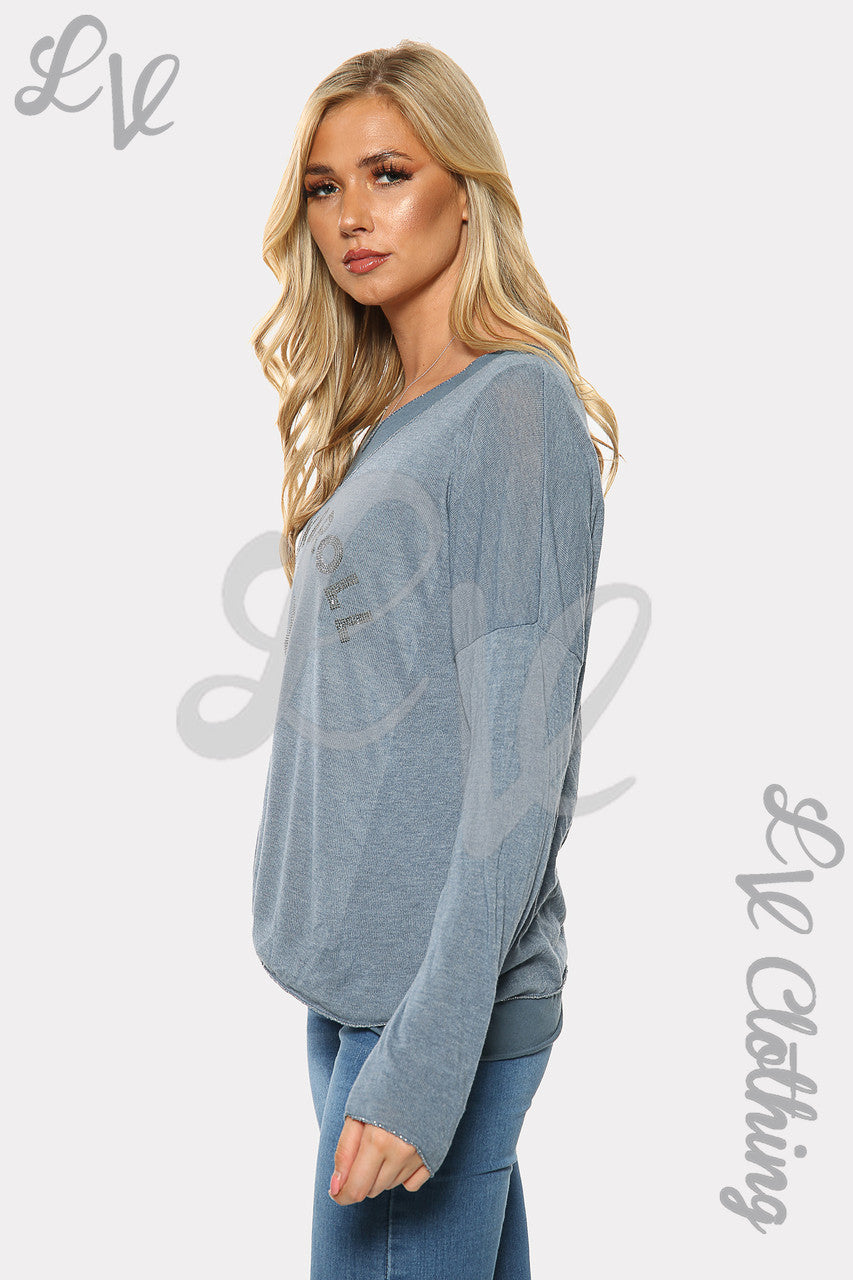 Dames Rock & Roll Sterrenprint Twee Laagse Top Denim Stukprijs € 10,99