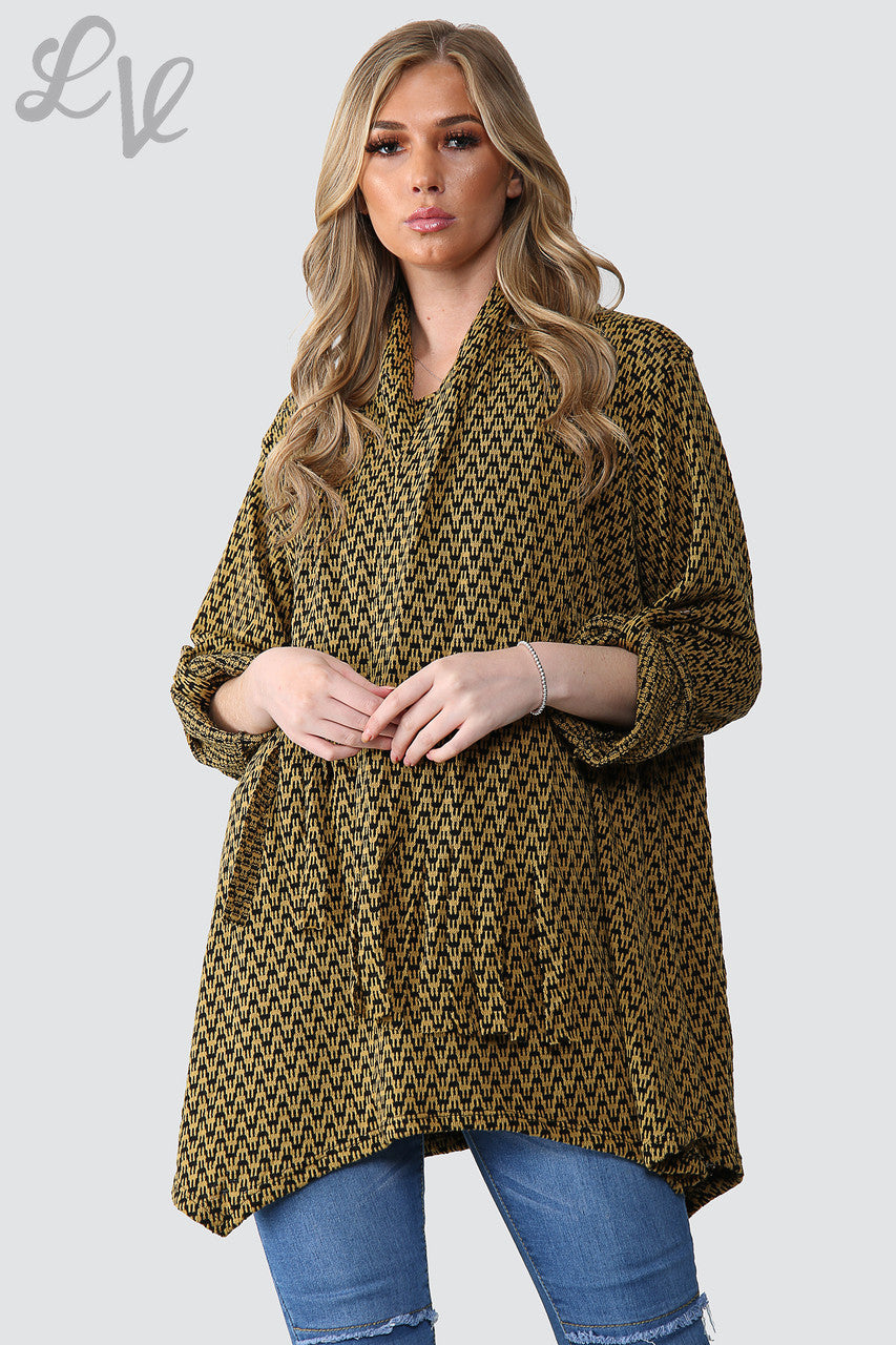 Dames tuniek trui met hondenpootprint en sjaal mosterdgeel - eenheidsprijs € 12,99