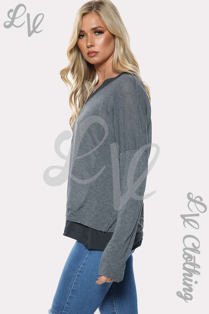 Ladies Rock & Roll Star Print Two Layered Top Grey Unit Price £10.99