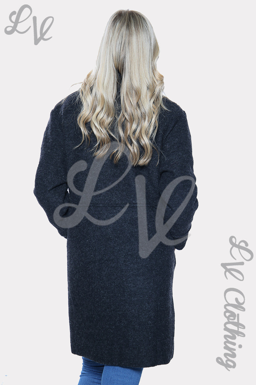 Ladies Floral Rose Print Oversized Wool Jacket Coat Charcoal Unit Price £32.99.99