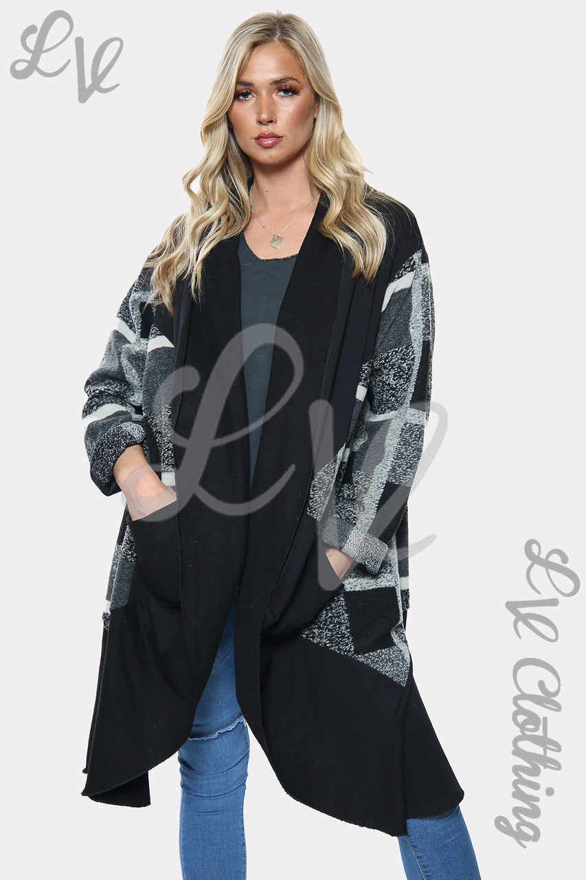 Dames oversized wollen jas met ruitpatroon zwart, eenheidsprijs £25,99