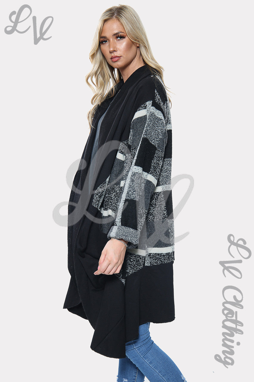Dames oversized wollen jas met ruitpatroon zwart, eenheidsprijs £25,99