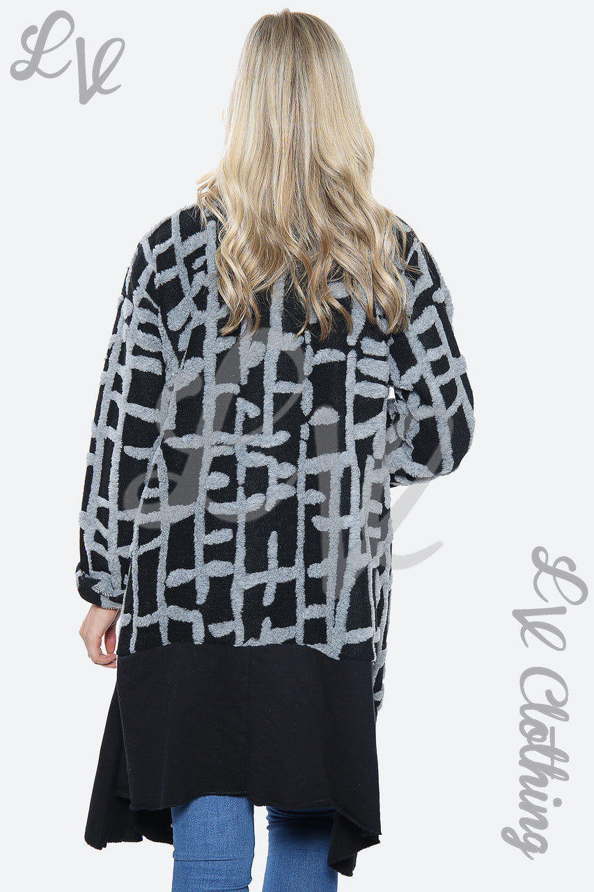 Dames Oversized Wollen Jas met Abstracte Print Zwart Stukprijs € 25,99