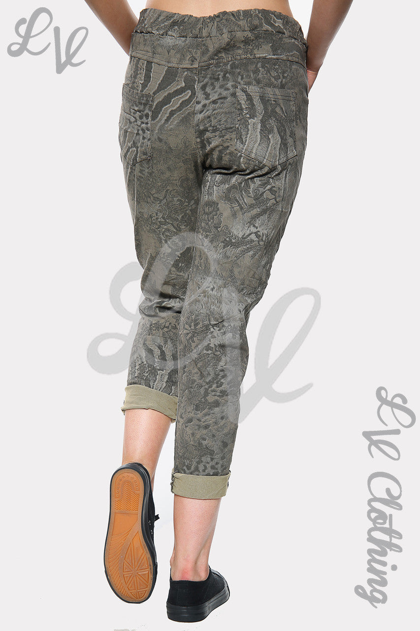 Ladies Floral Tie Dye Print Jogger Pant Taupe Unit Price £10.99