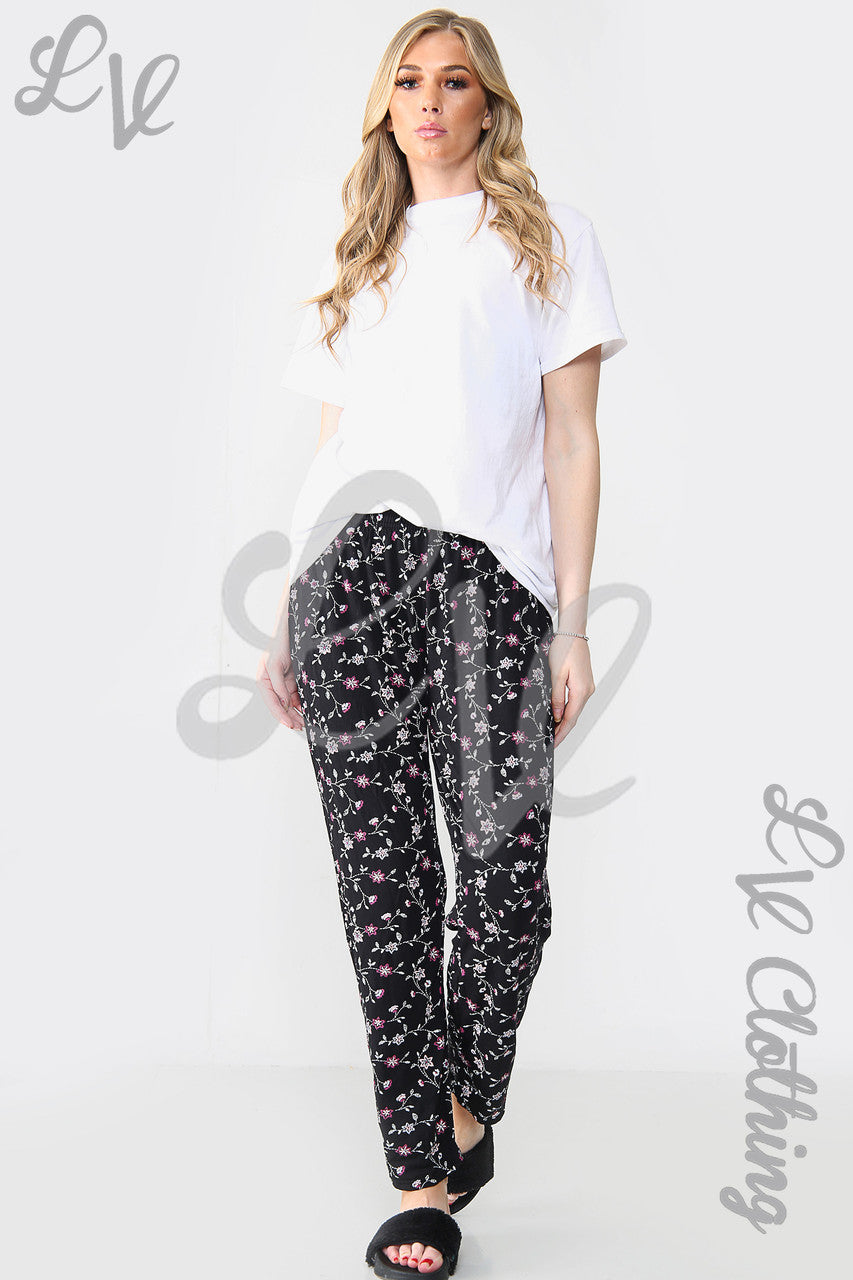 Ladies Floral Dot Print Trousers Dusty Pink