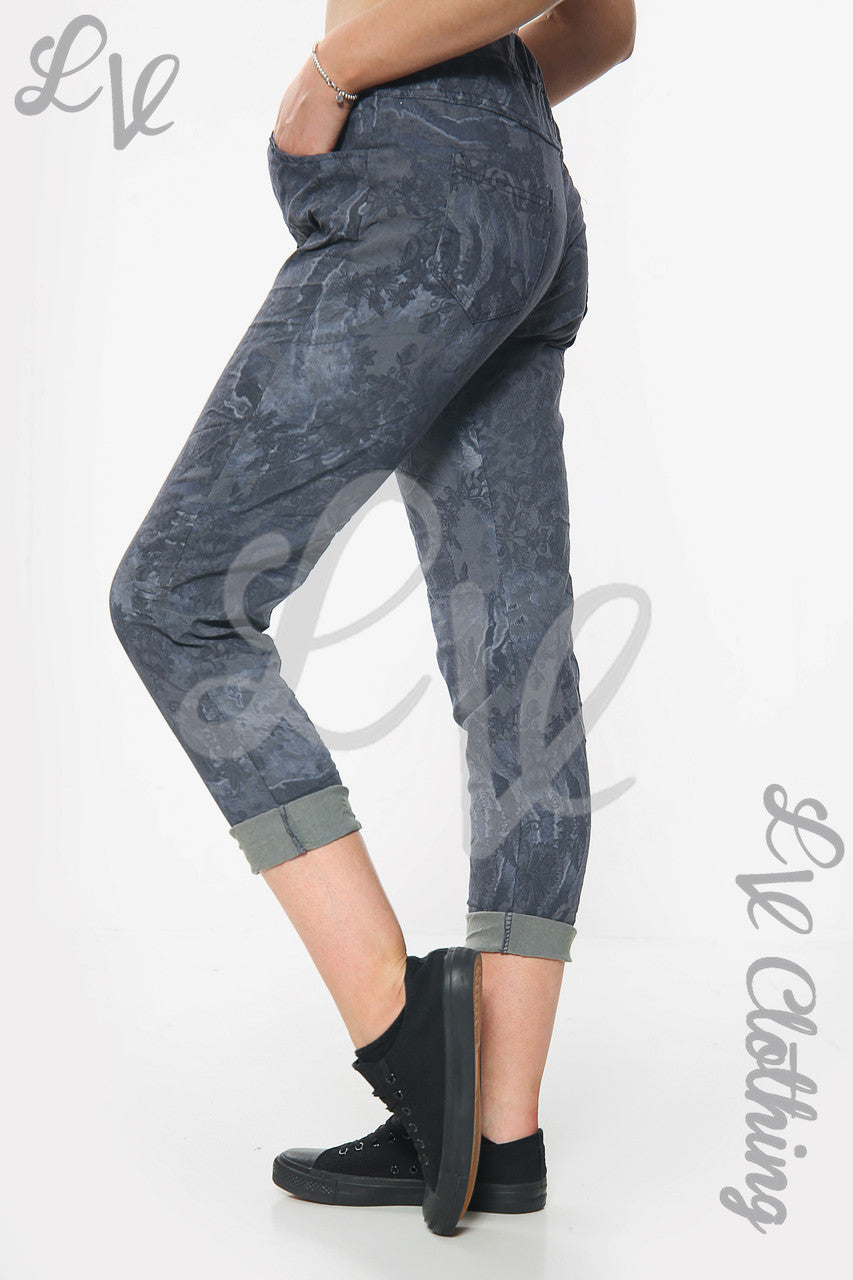 Dames Floral Tie Dye Print Joggingbroek Denim Stukprijs WAS €10,99 NU €4,99