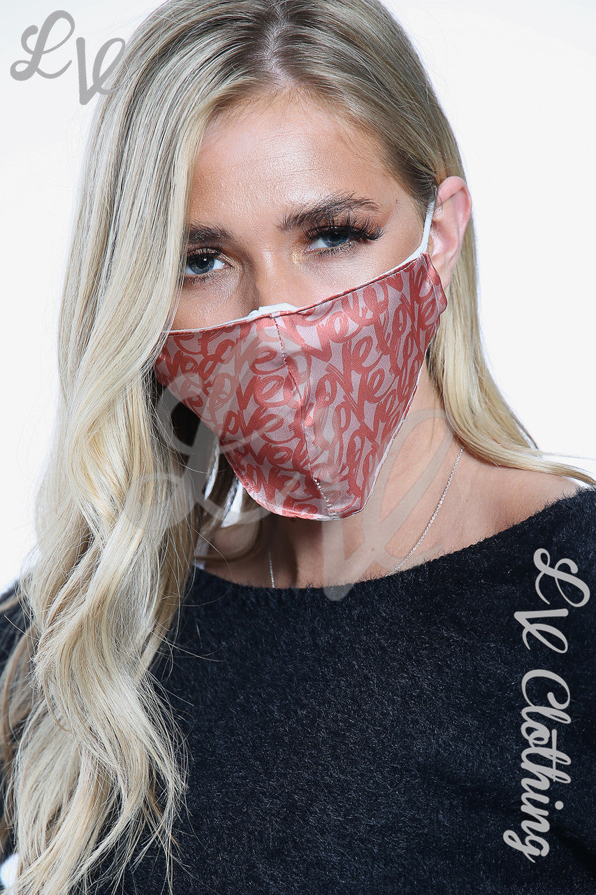 Dames Liefde Print Mondmasker Dusty Pink - Stukprijs €2,99