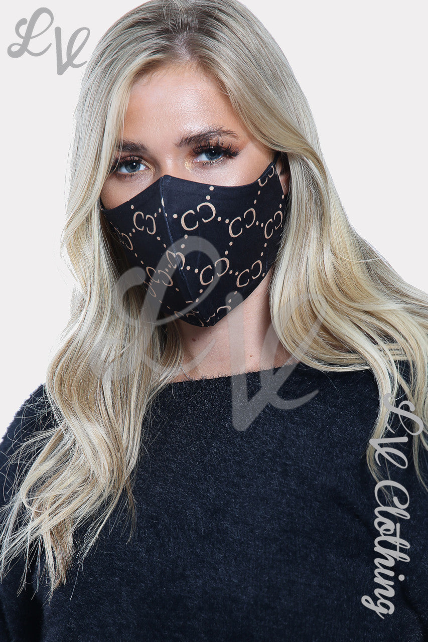 Ladies CC Print Face Mask Black- Unit Price £2.99