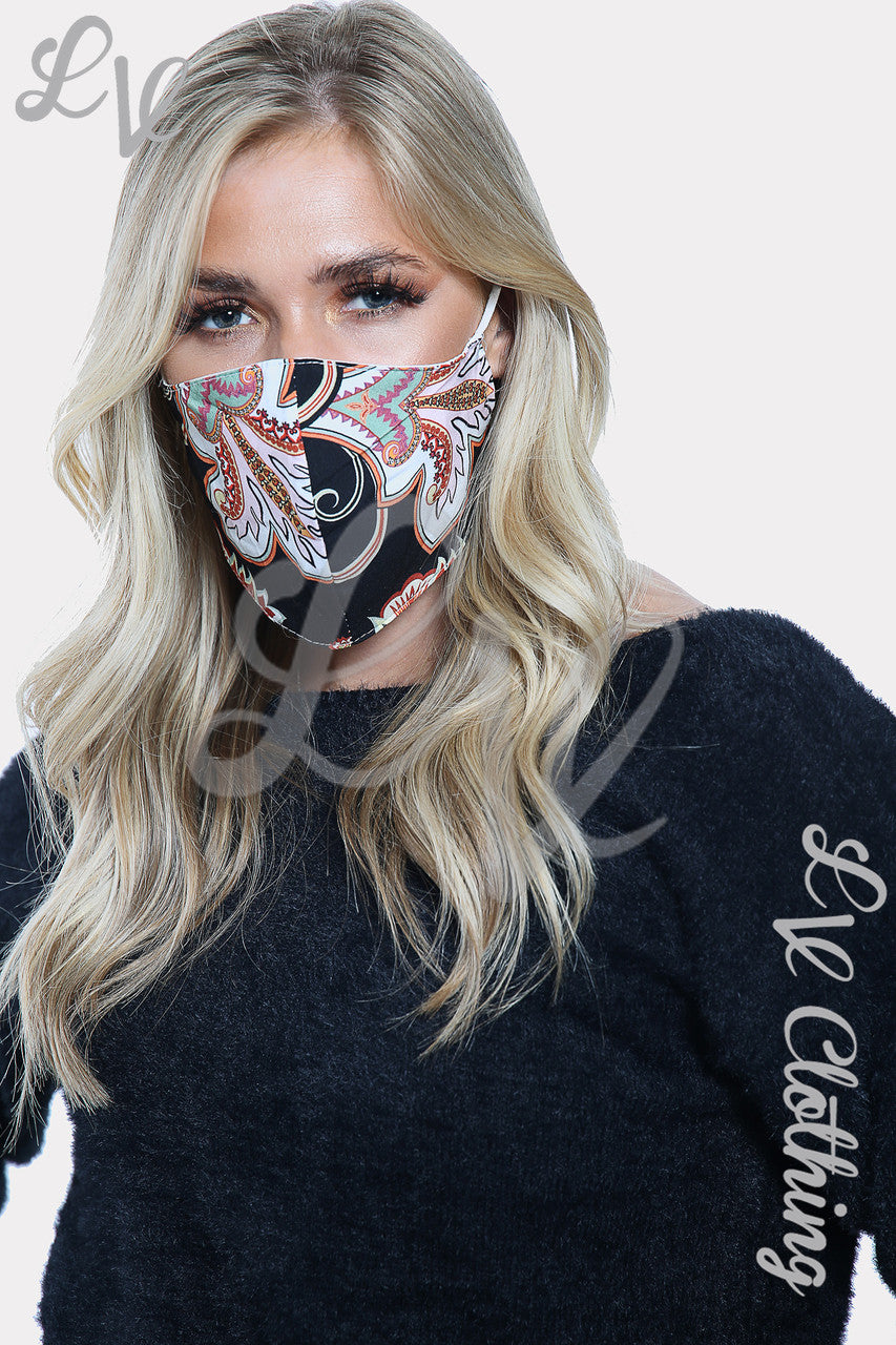 Dames abstracte gezichtsmasker met print, zwart - Prijs per stuk € 2,99